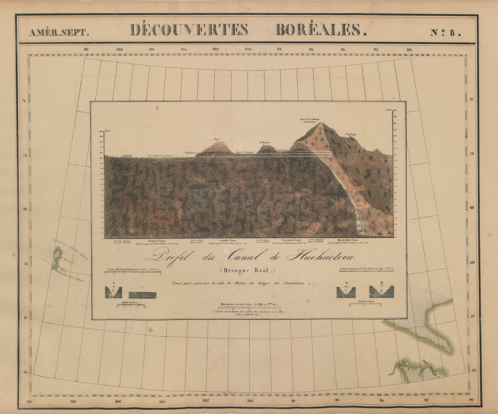 Amér Sep Découvertes Boréales #8 Nochistongo canal profile VANDERMAELEN 1827 map
